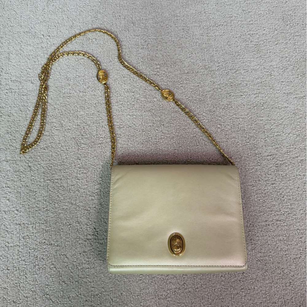 Chic Cream Clutch with Gold Chain